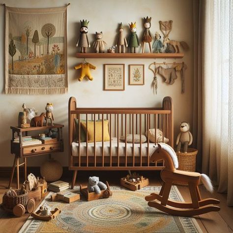 Generated by Microsoft Copilot Baby Room Ideas Vintage, Cottagecore Baby Room, Nursery Wall Shelves, Vintage Boy Nursery, Southern Nursery, Western Baby Nurseries, Vintage Baby Rooms, Nursery Wall Shelf, Cottagecore Nursery