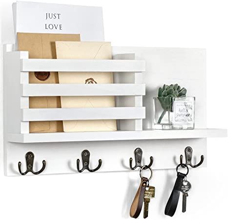 Amazon.com: Lwenki Key & Mail Holder for Wall - Rustic Natural Paulownia Wood, 4 Double-Hook Hangers - Wall Mounted Organizer for Decor, Bags, Accessories - Hardware & Manual Included - White : Home & Kitchen Mail Holder Wall, Wall Mounted Organizer, Entryway Key Holder, Mail Organizer Wall, Wall Mounted Key Holder, Mail And Key Holder, Kitchen Farmhouse Decor, Mail Holder, College Apartment Decor