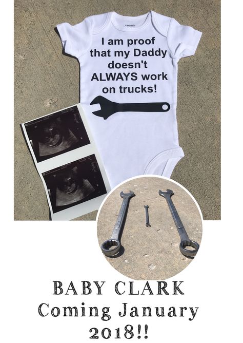 Our Pregnancy Announcement!! #mechanic #pregnant Cars First Birthday, Baby Announcing Ideas, Baby Mechanic, Baby Announcement To Husband, Baby Clothes Country, Fun Baby Announcement, Cute Pregnancy Announcement