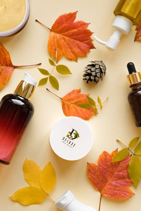 Autumn Cosmetics Photography, Autumn Perfume Photography, Fall Product Shoot, Autumn Product Photography, Autumn Skin Care, Fall Product Photography, Spa Ads, Fall Makeup Trend, Autumn Skin