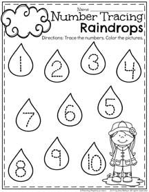 Preschool Number Tracing, Spring Worksheets Preschool, Tracing Preschool, April Preschool, Preschool Patterns, Preschool Weather, Preschool Counting, Weather Theme, Number Tracing