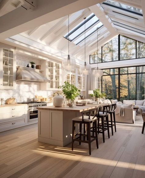 Big Kitchen Ideas, Countryside Kitchen, Vaulted Ceiling Kitchen, Skylight Kitchen, Lodge House, Grand Kitchen, Huge Kitchen, Dream Kitchens Design, Casa Vintage