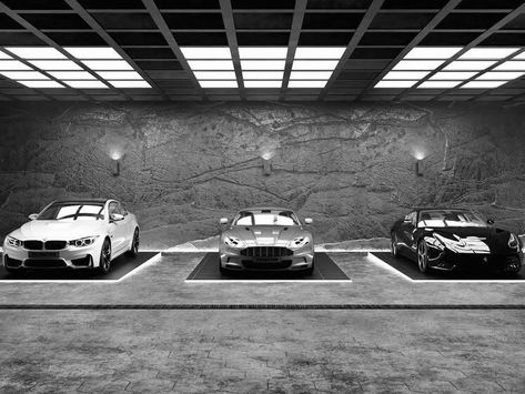 Luxurious Car Garage, Dream Car Garage Luxury, Luxury Parking Design, Garage Design Luxury, Garage Luxury Design, Luxury Garage Underground, Black Car Garage, Cool Car Garage, Modern Garage Design Interior