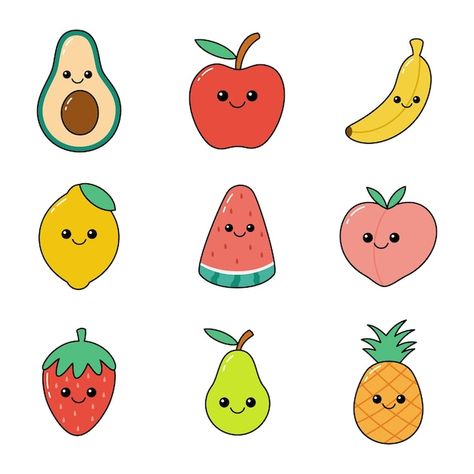 Kawaii fruits hand drawn doodle illustra... | Premium Vector #Freepik #vector #orange-cartoon #fruit-character #fruit-cartoon #cute-avocado Fruit Doodle, Kawaii Fruit, Fruit Cartoon, Doodle Illustration, Psd Files, Kids Bedroom, Premium Vector, Graphic Resources, Hand Drawn