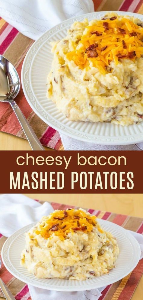 Bacon Mashed Potatoes Recipe, Mashed Potatoes With Bacon, Cheddar Mashed Potatoes, Bacon Mashed Potatoes, Potatoes With Bacon, Baked Mashed Potatoes, Gluten Free Comfort Food, Cheese Mashed Potatoes, Easy Mashed Potatoes