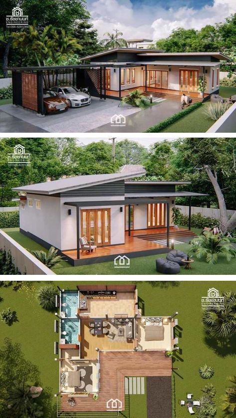 Single Storey House, Rumah Moden, One Storey House, Pelan Rumah, Villa Style, Modern Bungalow House, تصميم للمنزل العصري, Simple House Design, Small House Design Plans