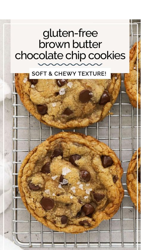 gluten free chocolate chip cookies Cookie Perfection, Chocolate Chip Cookies Soft, Gluten Free Holiday Cookies, Best Gluten Free Cookies, Cookies Best, Crispy Chocolate Chip Cookies, Brown Butter Chocolate Chip, Brown Butter Chocolate Chip Cookies, Gluten Free Sugar Cookies