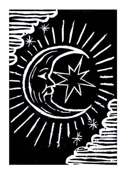 The Tarot's Mirror of Transformation | #tarot #tarotreadersofinstagram #tarotreader #tarotreading Lino Designs Art, Lino Print Designs Simple, Black And White Lino Print, Sun Lino Print, Star Linocut, Simple Linocut Designs, Linocut Simple, Lino Print Art, Sun Linocut