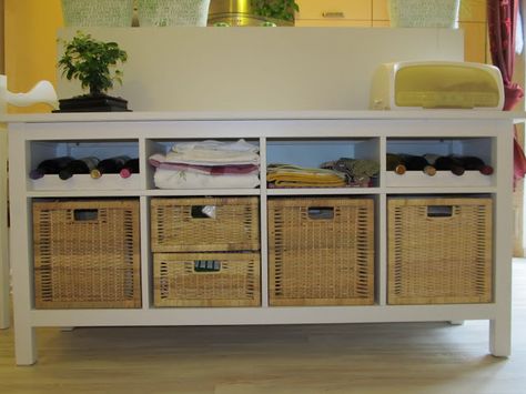 IKEA Hemnes buffet with bottle holders Ikea Kitchen Island With Seating, Ikea Sofa Table, Wood Living Room Decor, Shoes Organization, Sofa Table Design, Sofa Table With Storage, White Living Room Decor, Ikea Kitchen Island, Ikea Ideas