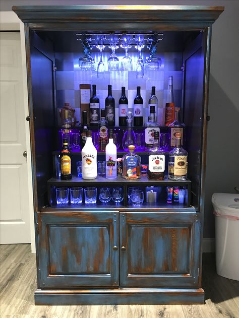 Liquor Cabinet Display, Alcohol Cabinet Ideas Rustic, Repurposed Bar Cabinet, Rustic Liquor Cabinet Ideas, Refurbished Bar Cabinet, Diy Alcohol Cabinet, Whiskey Cabinet Ideas, Alcohol Cabinet Ideas, Liquor Cabinet Diy