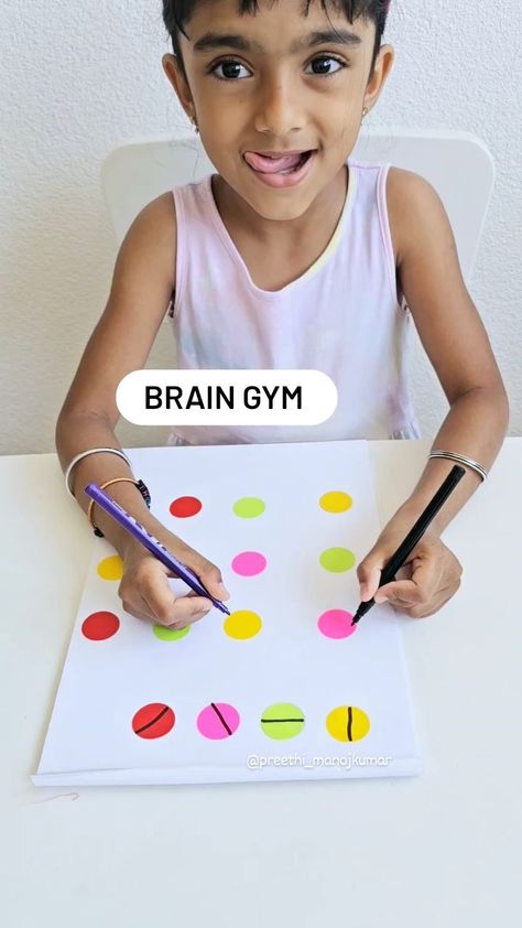 Logapreethi | Kids Activities | Brain gym #likeandsave #trylater ✨Quick preparation yet effective brain gym for kids Follow @preethi_manojkumar for more screen free play… | Instagram Kids Play Ideas, Gym For Kids, Play Therapy Activities, Brain Gym For Kids, Test For Kids, Brain Activity, Brain Gym, Kindergarten Learning Activities, Kindergarten Learning