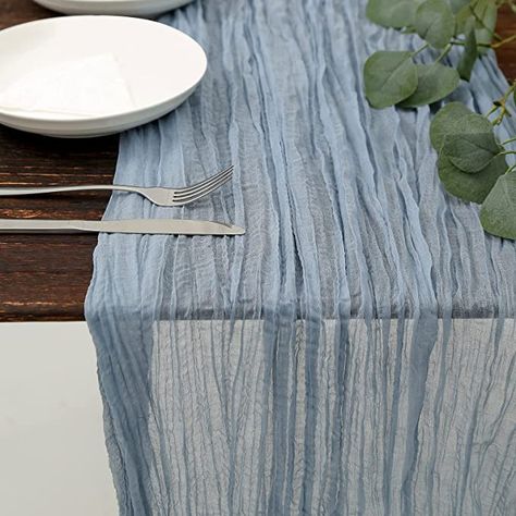 Amazon.com: DOLOPL Dusty Blue Cheesecloth Table Runner 13.3ft Boho Gauze Cheese Cloth Table Runner Rustic Sheer Runner 160inch Long for Wedding Bridal Baby Shower Birthday Party Cake Table Decorations : Home & Kitchen Romantic Dinner Tables, Party Cake Table, Cheesecloth Table Runner, Rustic Wedding Showers, Rustic Table Runners, Farmhouse Style Table, Long Table Runner, Blue Bridal Shower, Cake Table Decorations