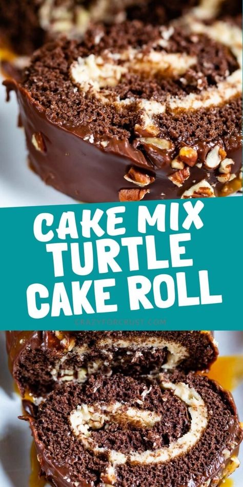 Easy Cake Roll Recipes for all year long - chocolate, holiday pumpkin rolls, Yule logs and shortcake rolls! Cake Roll With Box Cake, Recipe Using Box Cake, Cake Roll Chocolate, Aka Cupcakes, Jelly Roll Recipe, Chocolate Cake Caramel, Jelly Rolls Recipe, Jelly Roll Cake, Chocolate Roll Cake