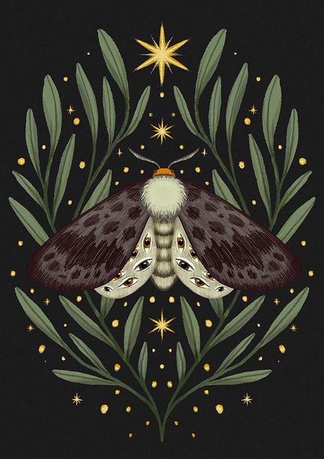 Animal Folk Art, Mum Painting, Transformation Illustration, Nature Transformation, November Inspiration, Mystical Illustration, Goth Embroidery, Moth Artwork, Huion Tablet