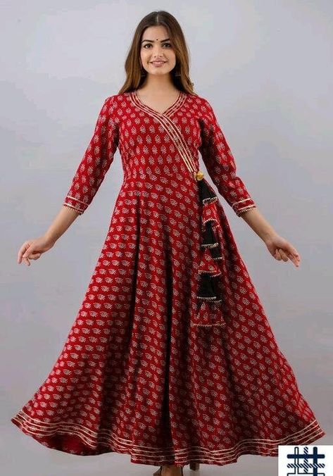 Indian Women Flared Long Anarkali Kurta Kurti Bollywood Style Red Gown Readymade Suit New Printed Partywear Dress By Heritage Hub Angrakha Style, Printed Anarkali, Long Anarkali, Partywear Dresses, Gotta Patti, Ethnic Motifs, Indo Western Dress, Anarkali Kurta, Designer Kurtis