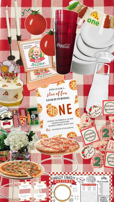 Pizza Party Themes, Pizza Party Favors, Pizza Party Birthday, Birthday Pizza, Simple Birthday Party, Birthday Bbq, Baby Birthday Themes, Leo Birthday, Baby Boy First Birthday