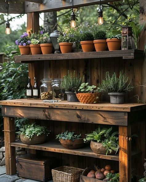 Potting Shed Interior Ideas, Potters Bench, Outdoor Storage Ideas, Garden Shed Interiors, Outdoor Potting Bench, Diy Outdoor Storage, Garden Sink, Gardening Photography, Potting Tables