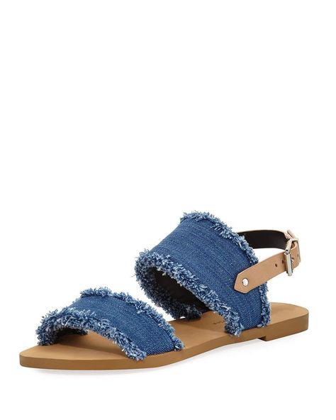 Best Sandals For Summer 2017 | POPSUGAR Fashion Denim Fringe, Fringe Shoes, Diy Sandals, Denim Flats, Denim Sandals, Fashion Shoes Sandals, Chic Shoes, Denim Color, Jeans Diy