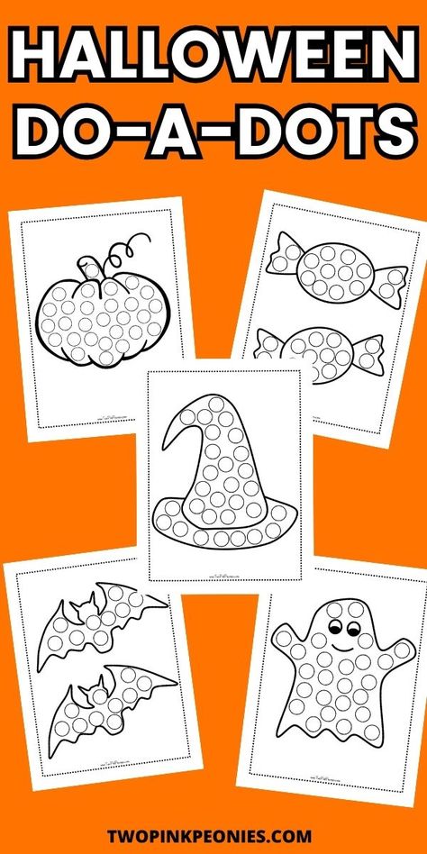 Text that says Halloween Do-a-Dots below are mock ups of five different Halloween themed dot marker pages Dot Painting Printables, Halloween Worksheets Preschool, Halloween Learning Activities, Halloween Lesson Plans, Dot Marker Printables, Fun For Toddlers, Halloween Activities Preschool, Monster Activities, Halloween Lesson