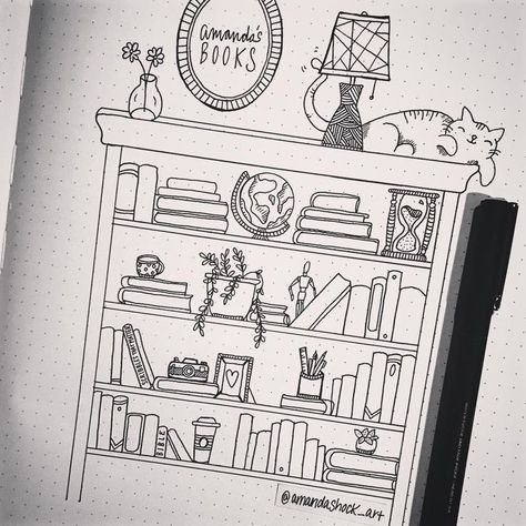 28 Gostos, 4 Comentários - Amanda Shock (@amandashock_art) no Instagram: "My bookshelf to fill with titles of books that I’ll read this year :) #bulletjournal…" Bullet Journal Reading Log, Bookshelf Drawing, Planner Doodles, Bullet Art, My Bookshelf, Bullet Journel, Bullet Journal 2020, Bullet Journal 2019, Bullet Journal Inspo