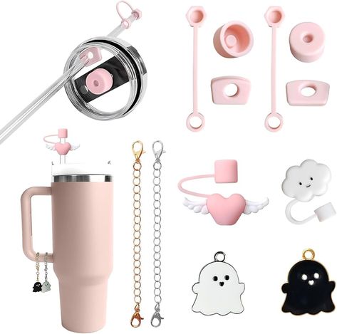 Amazon.com: IOXXL 10PCS Stanley Cup Accessories Set Including 6Pcs Silicone Spill Proof Stoppers, 2Pcs Cute Straw Cover Caps, 2Pcs Cup Charms Chain for Stanley 40oz & 30oz (Purple): Home & Kitchen Stanley Cup 40 Oz Accessories, Stanley Cup Spill Stopper, Stanley Straw Cover, Stanley Cup 40 Oz Pink, Stanley Straw Topper, Stanley Cup, Straw, Hot Pink, Chain