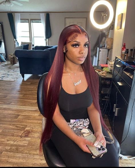 Burgundy Buss Down Middle Part, Burgundy Middle Part Wig, 40 Inch Bust Down Wig, Middle Part Wig Install, 99j Lace Front Wig, Burgundy Wig, Frontal Wig Hairstyles, Lace Fronts, Creative Hair Color