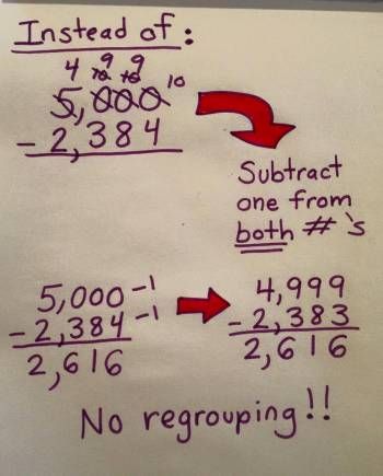 Avoiding Subtraction Regrouping - Ask Professor Puzzler Math Subtraction, Math Intervention, Math Strategies, Math Methods, E Mc2, Mental Math, Homeschool Math, 5th Grade Math, Math Tricks