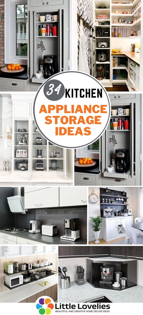 34 Best Kitchen Appliance Storage Ideas Kitchen Ideas To Hide Appliances, Kitchen Ideas With Appliances, Kitchen Appliance Shelf Ideas, Pantry Storage For Appliances, Kitchen Shelves For Appliances, Shelving For Kitchen Appliances, How To Store Appliances In Pantry, Kitchen Cabinets For Electronics, Electronic Cabinet In Kitchen