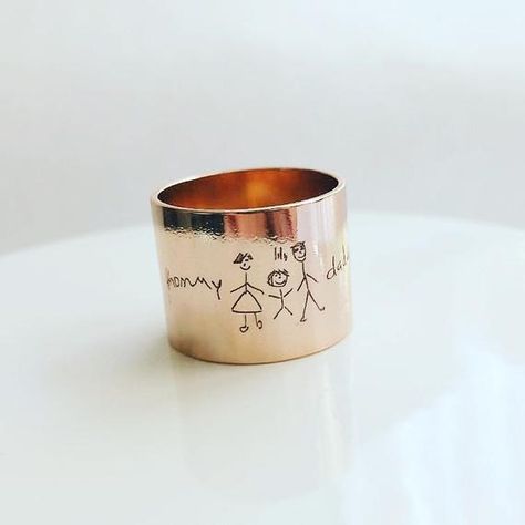 Child Drawing, Gold Ring Band, Rose Gold Band Ring, Signature Ring, Signature Rings, Handwriting Jewelry, Personalized Ring, Gold Band Ring, Bar Bracelets