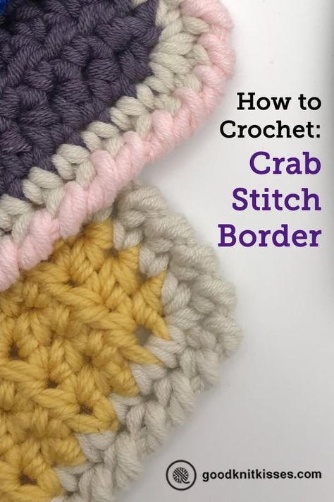 Add the crochet crab stitch to your next project. This rope-like textured border adds a finished look to your crochet or knits. #goodknitkisses #crochet #crochetborder #crochetstitches #howtocrochet #learntocrochet #crochettutorial Crochet Crab, Crafts Clothes, Crochet Border Patterns, Knitting Club, Bump Out, Crochet Knit Stitches, Linen Stitch, Textured Yarn, Crochet Rope