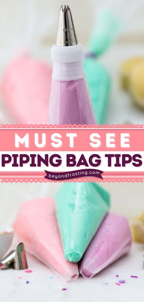 MUST SEE PIPING BAG TIPS, easy dessert recipes, sweet treats Piping Bag Tips, Piping Frosting Recipe, Cupcake Icing Techniques, Cake Piping Techniques, Cupcake Decorating Techniques, Piping Frosting, Decorator Frosting, Frosting Techniques, Cupcake Decorating Tips