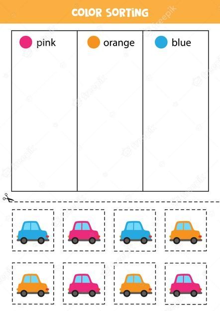 Sorting Activities Worksheets, Sorting By Color Worksheet, Cars Worksheets, Spelling Games For Kids, Transportation Preschool Activities, Sort By Color, Free Printable Alphabet Worksheets, Preschool Patterns, Sorting Colors