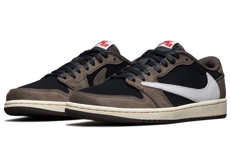 Nike Air Jordan 1 Low OG “Travis Scott” Arriving in La Flame’s signature brown and black colour scheme, the Travis Scott x Nike Air Jordan 1 Low is crafted from a range of ultra premium materials including luxe leather and smooth suede. Dressed in a Black, Dark Mocha, University Red, and Sail color scheme. The shoe features a Black-based upper with Dark Brown overlays, Red accents on the branding atop a Sail rubber sole. Air Jordan Travis Scott, Jordan Travis Scott, Reverse Mocha, Basketball Shoes For Men, Nike Air Jordan 1 Low, Air Jordan 1 Low, Jordan 1 Low, Mens Trainers, Jordan 1 Retro