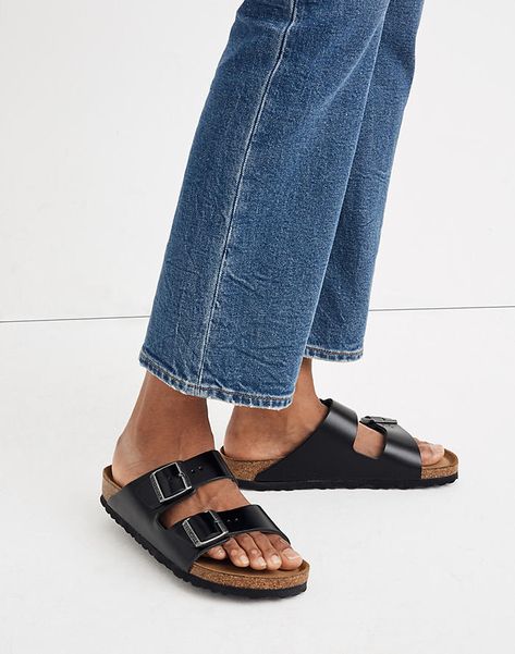 Birkenstock® Arizona Sandals in Black Leather Birkenstock Arizona Outfit, Birkenstock Madrid Big Buckle, Birkenstock Outfit, Black Birkenstock, Birkenstock Style, European Shoes, Birkenstock Sandals Arizona, Birkenstock Black, Stunning Shoes