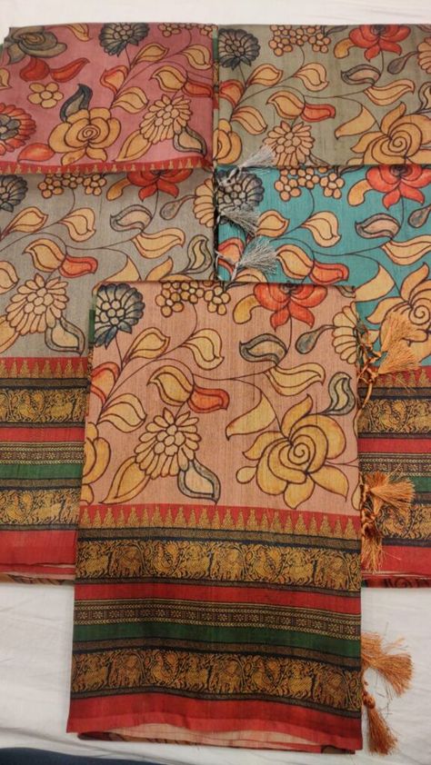 Tussar Silk Kalamkari Sarees | siri designers Silk Kalamkari Sarees, Kalamkari Blouse Designs, Siri Designers, Kalamkari Fabric, Kalamkari Print, Kalamkari Blouse, Kalamkari Sarees, Fashionable Saree Blouse Designs, Pattern Design Inspiration