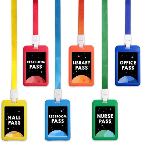 Fun-Plus Hall Pass Lanyards Unbreakable Plastic School Passes Set for Teachers and Classroom Supplies Including Hall Passes of Nurse, Restroom, Library, Office(6 Pack) Restroom Pass, Classroom Passes, Bathroom Pass, Classroom Bathroom, Electric Pencil Sharpener, Teaching Essentials, Hall Pass, Library Office, Classroom Organisation