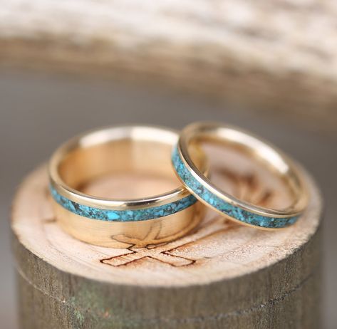 Matching Wedding Band Sets, Turquoise Wedding Band, Antler Wedding Band, Southwest Wedding, Turquoise Gold Ring, Matching Wedding Rings, Staghead Designs, Turquoise Wedding, Couple Items