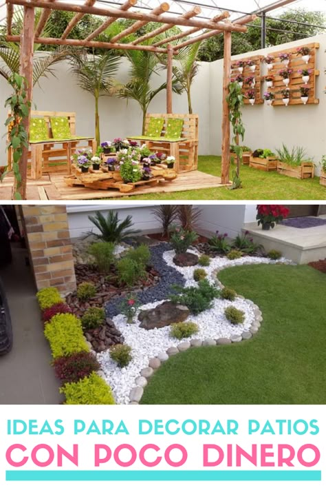 Decoración exterior con bajo presupuesto. #decoracionexterior #palets #decoracionconpiedras #decoraciondejardines #estiloydeco Front Garden Landscape, Patio Deck Designs, Outdoor Garden Decor, Outdoor Gardens Design, Front Yard Garden, Garden Edging, Small Garden Design, Front Yard Landscaping Design, Backyard Decor