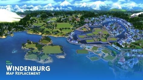 Windenburg Map Replacement - DOWNLOAD | 20th Century Plumbob Sims 4 Windenburg, Sims House Design, Detailed Map, Sims House, The Expanse, Sims 4, World Map, 20th Century, Old Things