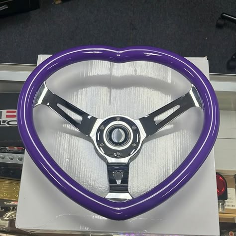 Purple Heart Steering Wheel Tampa Store Purple Suv Vehicles, Pink And Purple Car Interior, Purple Car Ideas, Car Mods Interior Purple, Cool Steering Wheels, Car Decorations Interior Purple, Purple Car Interior Aesthetic, Purple Car Decor, Purple Car Interior