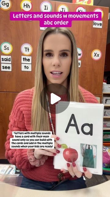 Lisa Elaine Peters on Instagram: "Letters and sounds w movements! ABC order!
*letters with multiple sounds have a card with their main sound only so you can build with the cards and add in the multiple sounds when your kids are ready! For example: letter a has a card with just Apple 🍎 then the card for short and long vowel! 

••cards available: a-z with their multiple sounds, digraphs, blends, r controlled! Currently working on diphthongs.. will be available soon!

Comment CARDS for link to your inbox! 📥 

#scienceofreadinginstruction #learntowrite #scienceofreading #sor #teachingontiktok #teachingideas #mappingwords #blending #segmentingsounds #reading #tpt #tptseller #tptresources #spellingrules
#phonics #teacheractivities #kindergarten #kinderclassroom #firstgrade #writingskills  #stu How To Learn Letters, Sound Letters Worksheet, Games To Teach Letter Sounds, Letter Sound Intervention Kindergarten, Letter Sounds For Kindergarten, Letter Movement Activities, Pronouncing Letter Sounds, Alphabet Sound Cards Free Printables, Letter Sound Picture Cards Free