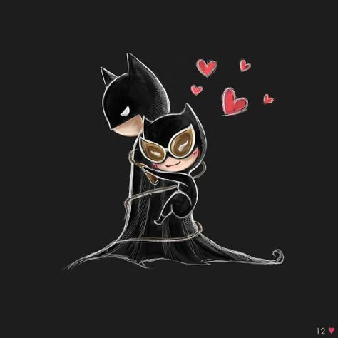 Catwoman Drawing, Batman X Catwoman, Batman Art Drawing, Bat And Cat, The Bat And The Cat, Bat And The Cat, Cute Batman, Batman Cartoon, Batman Love