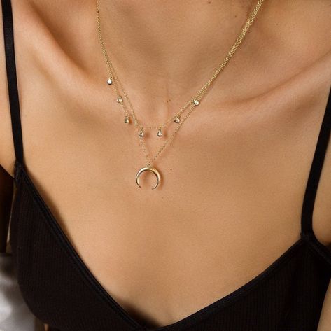 Crescent Horn Necklace, Double Horn Necklace, Gold Horns, Gold Moon Necklace, Horn Necklace, Horn Pendant, Gold Moon, Necklace Minimalist, Layering Necklace