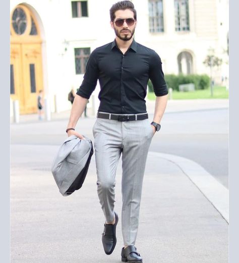 Shirt Combination Men, Formal Pant Shirt, Black Shirt Outfits, Formal Dresses For Men, Black Dress Shirt, Western Outfits Men, Formal Men Outfit, Ladies Style, Mode Costume