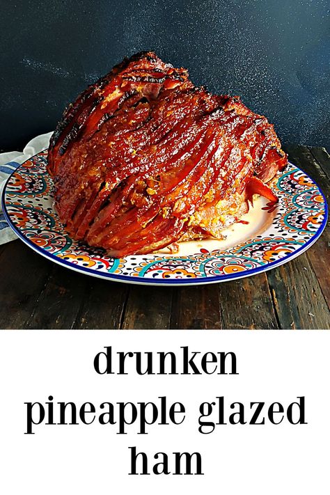 Drunken Pineapple Glazed Ham is one of the easiest & one of the best hams ever! That glaze is just about pig candy! #DrunkenHam #RumPineappleHAm #GlazedHam #PineappleGlazedHam via @frugalhausfrau Drunken Ham Recipe, Cranberry Pineapple Ham Glaze, Rum Glazed Ham, Roasted Ham With Pineapple, Christmas Ham Recipes Pineapple, Dole Pineapple Glazed Ham, Pineapple Glaze Ham, Smoked Ham With Pineapple, Dr Pepper Crock Pot Ham