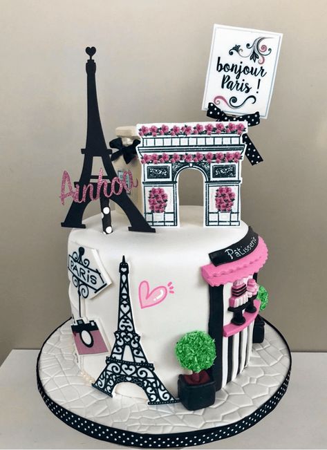 Paris Cake Design, Paris Cake Ideas, Paris Theme Cake, Happy Birthday Cake Girl, Paris Birthday Cake, Paris Birthday Cakes, Parisian Cake, Esmod Paris, Paris Desserts