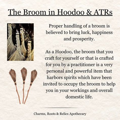 Significance of the broom in Hoodoo and ATRs Few household tools have as much magickal lore and mysticism attached to them as the broom. • • • #hoodoo #hoodoopractitioner #hoodoogurus #spellwork #spellworker #layingtricks #orishas #divination #ancestralveneration #alchemy #medicinewoman #africantraditionalreligion #atr #conjurewoman #conjure #conjurer #fyp Hoodoo For Beginners, Hoodoo Symbols, Hoodoo Protection, Hoodoo Conjure Rootwork, Hoodoo Rootwork, Conjure Woman, African Traditional Religions, Hoodoo Magic, Hoodoo Conjure