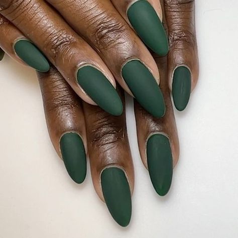 19 Captivating Dark Nail Color Ideas for Bold Sophistication - thepinkgoose.com Dark Matte Green Nails, Forest Green Nails Matte, Dark Green Nails Matte, Matte Forest Green Nails, Fall Nails With Green, Dark Forest Green Nails, Matt Green Nails, Dark Nail Color Ideas, Forest Green Acrylic Nails