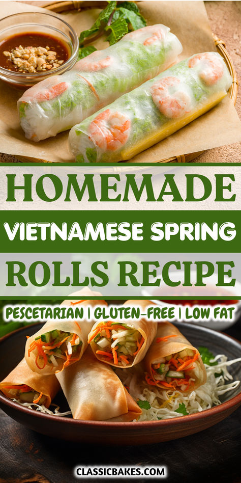 Vietnamese Spring Rolls are a quick, satisfying meal featuring chilled shrimp, crunchy vegetables, herbs, rice noodles, and rice paper wrapped in rice paper, served with sweet chili sauce. Spring Rolls Recipe Rice Paper, Rice Paper Rolls Recipes, Vietnamese Spring Rolls Recipe, Gluten Free Asian Recipes, Spring Roll Sauce, Rice Paper Recipes, Rice Paper Wraps, Spring Rolls Recipe, Rice Wraps