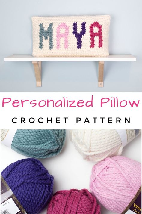 Crochet Pillow Patterns Free, Pillow Crochet Pattern, Designer Knitting Patterns, Word Pillow, Pillow Patterns, Pillow Crochet, Name Pillow, Crochet Cushion Cover, Lion Brand Wool Ease